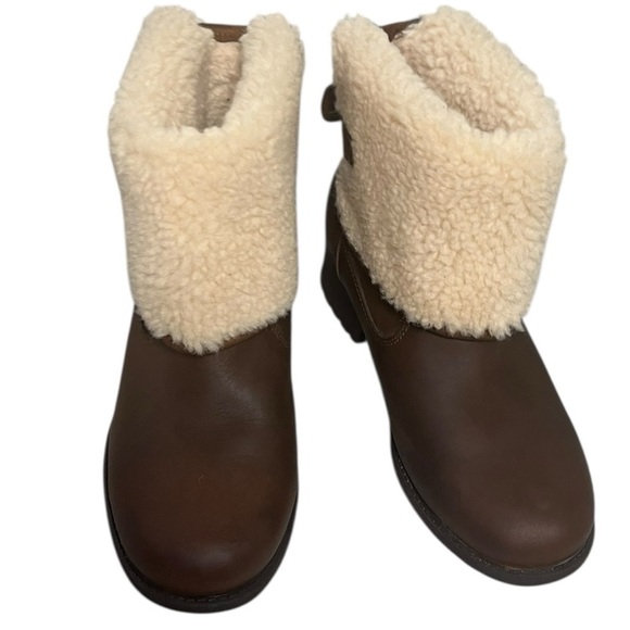 UGG Shoes - UGG Tan Leather Shearling Cuff Winter Ankle Boots Size 7